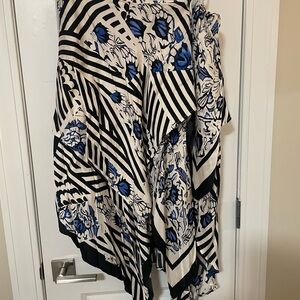 Anthropology Scarf Skirt Blue Cream and Black XL